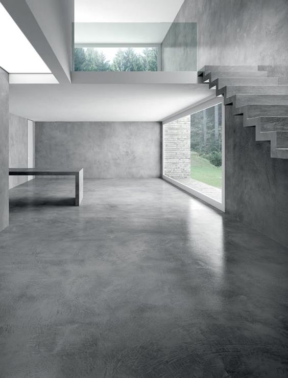interior design, concrete interior, modern concrete house